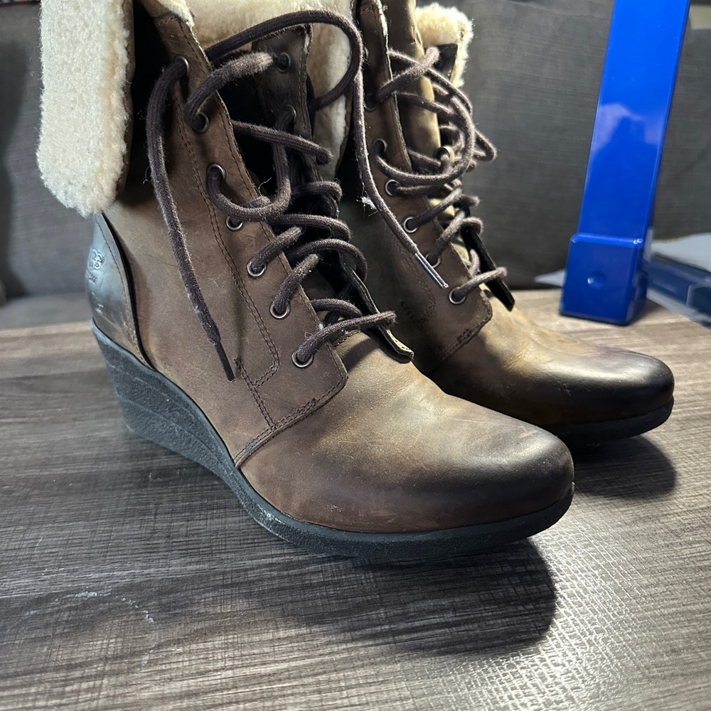 UGG Zea Women's Brown Lace-Up Wedge Boots